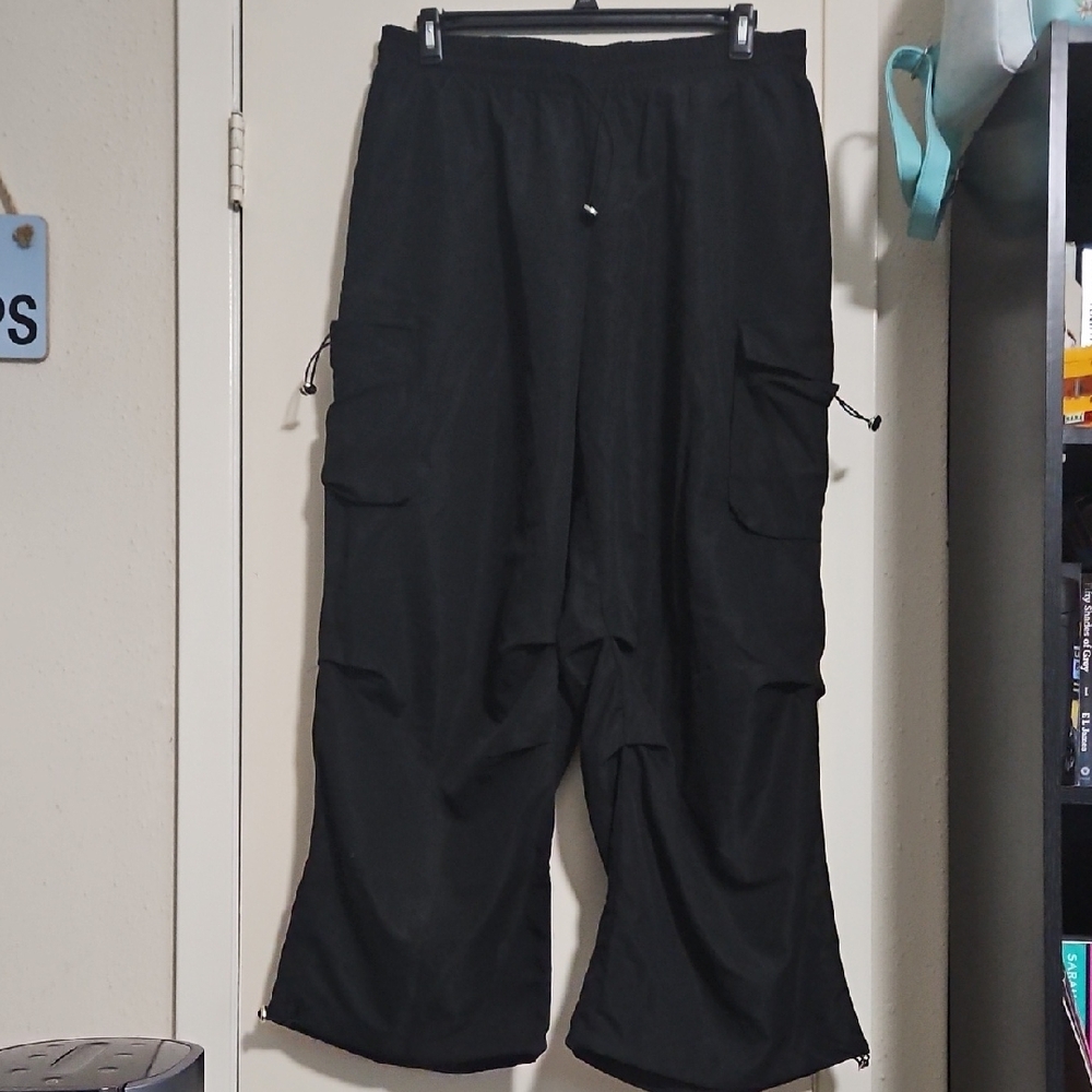Plus Size Women's Black Cargo Wide Leg Pants